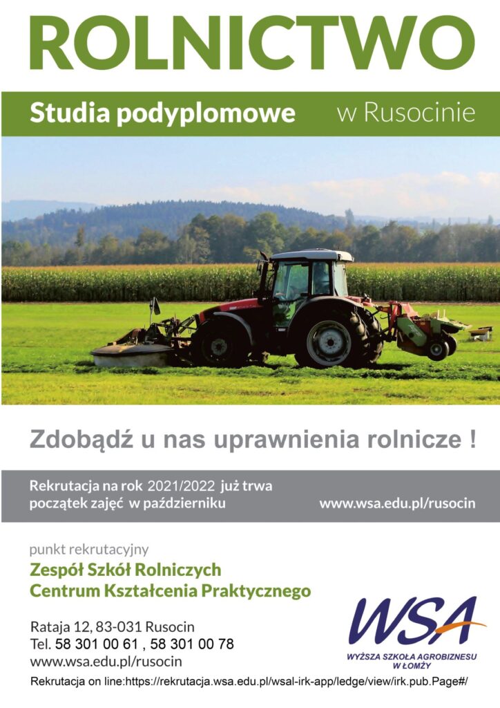 Studia Podyplomowe z Rolnictwa w Rusocinie