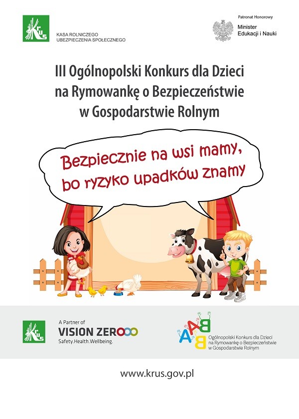 III Ogólnopolski Konkurs dla Dzieci na Rymowankę o Bezpieczeństwie w Gospodarstwie Rolnym - plakat