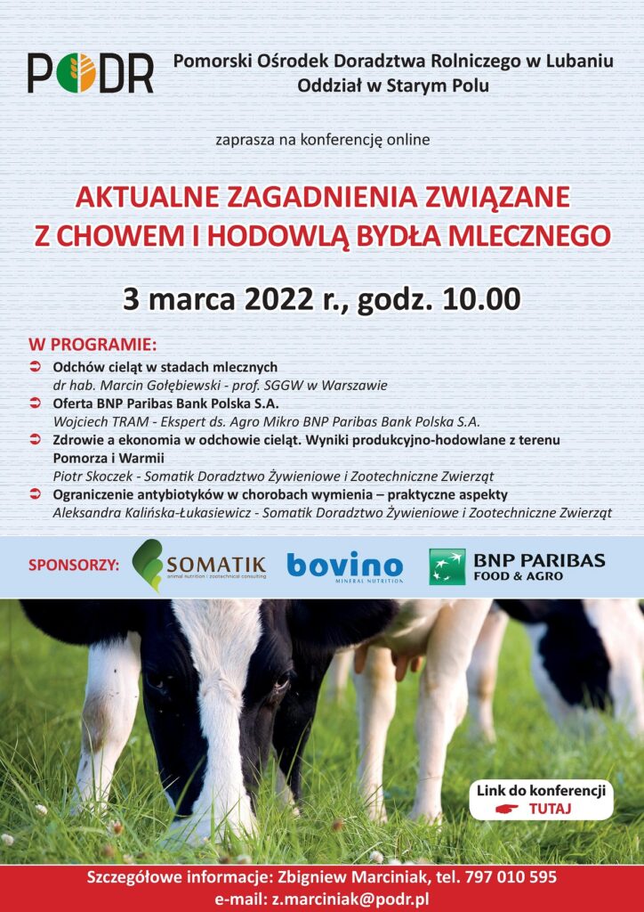 Aktualne zagadnienia związane z chowem i hodowlą bydła mlecznego - plakat konferencji