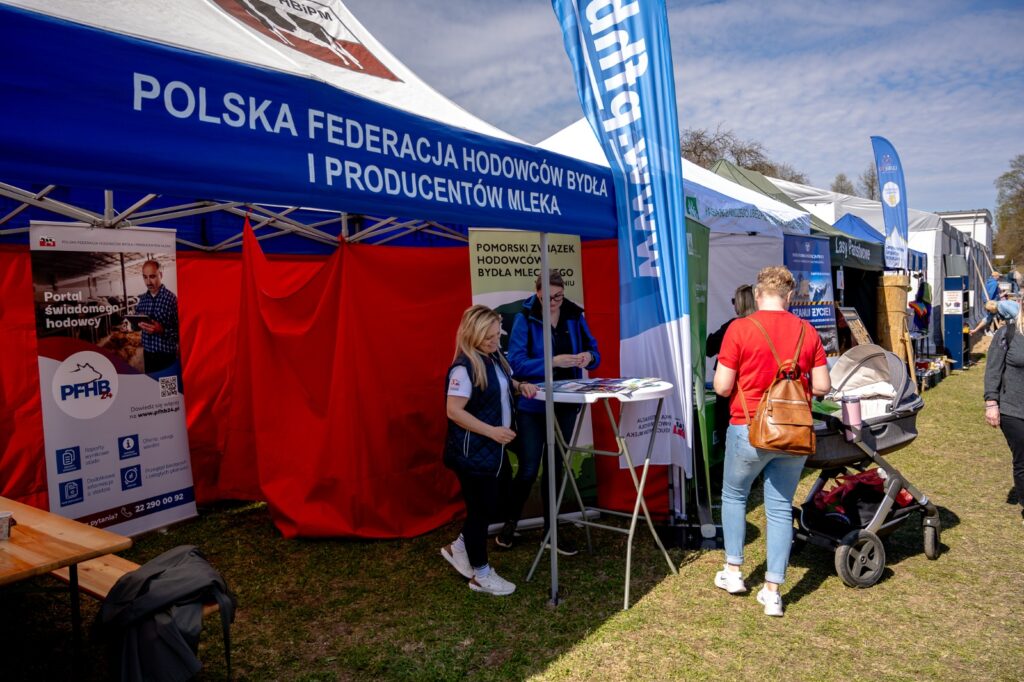 Stoisko wystawcy z namiotem i materiałami informacyjnymi